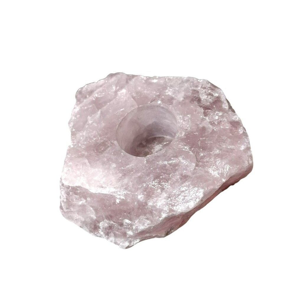 Natural Rose Quartz Candle Holder Pink Stone Crystal Healing for Tealight Votive
